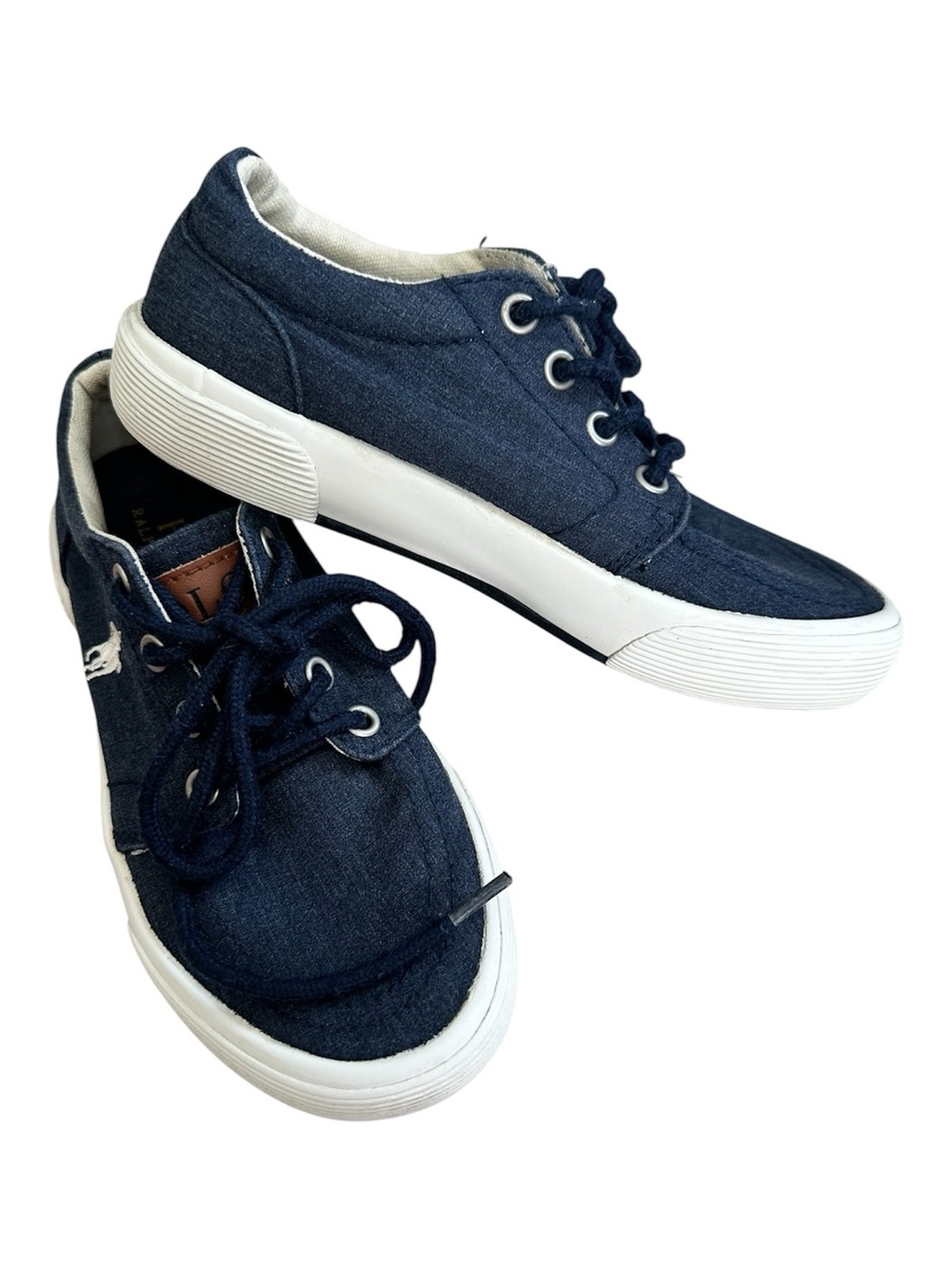 Polo Ralph Lauren Faxon II Denim Canvas Sneakers Navy Blue Kids Size 12